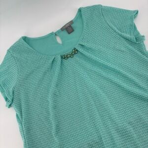 NY Collection Petite Top PXL Mint Green Embellished Short Sleeve‎ Blouse